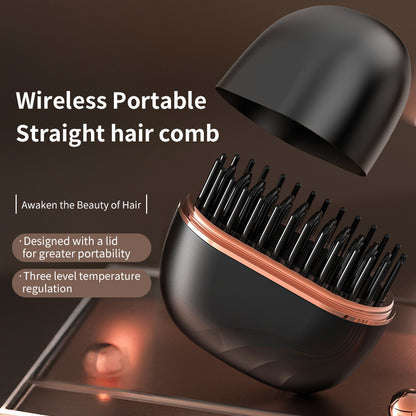 Portable Wireless Mini Hair Straightening Comb - USB-C Rechargeable Cordless Straightener Brush for Travel